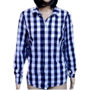 Banana Republic Blue Checked Button-Down Top size small